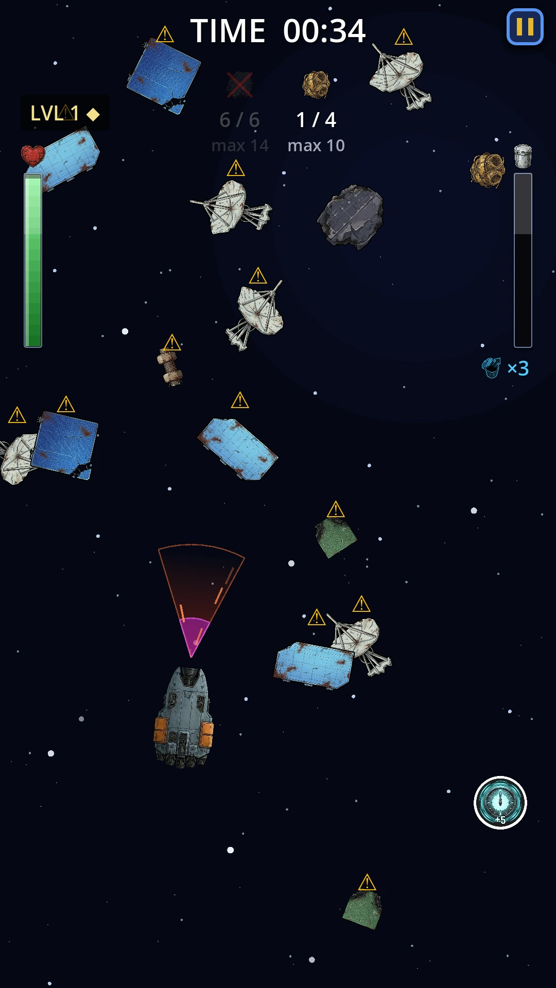 Gameplay — vacuuming satellite debris
